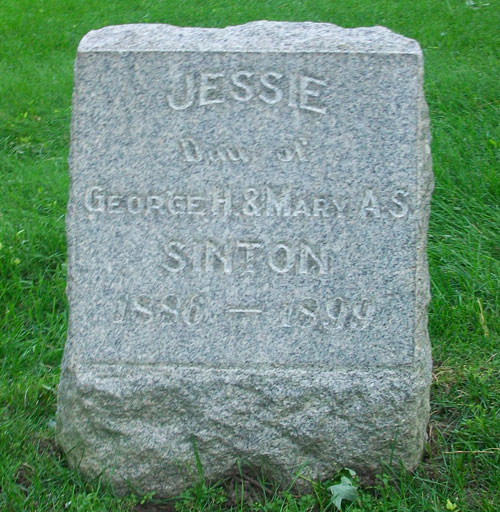 Headstone of Jessie Mary Sinton 1886 - 1899