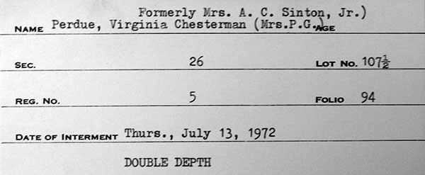 Interment record for Virginia Perdue