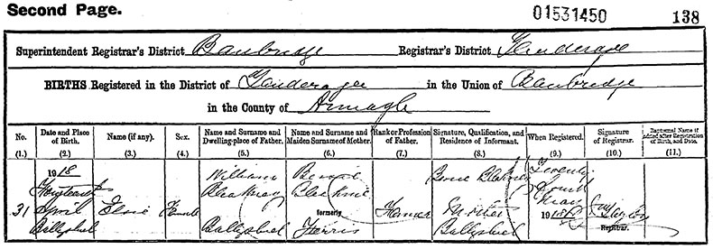 Birth Certificate of Elsie Bleakney - 14 April 1918