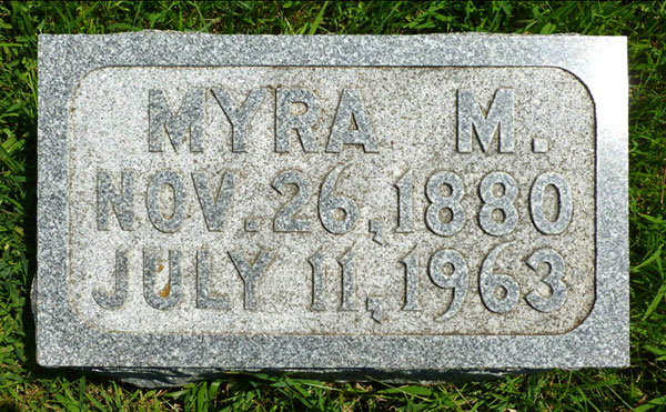 Headstone of Myra M. Willett (née Nourse) 1880-1963