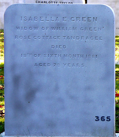 Headstone of Isabella Eliza Green (née Sinton) 1802 - 1881