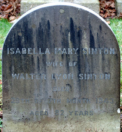 Headstone of Isabella Mary Sinton (née Pringle) 1861- 1943