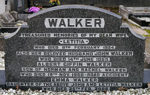 Headstone of Letitia Walker (née Atkinson) 1879 - 1954