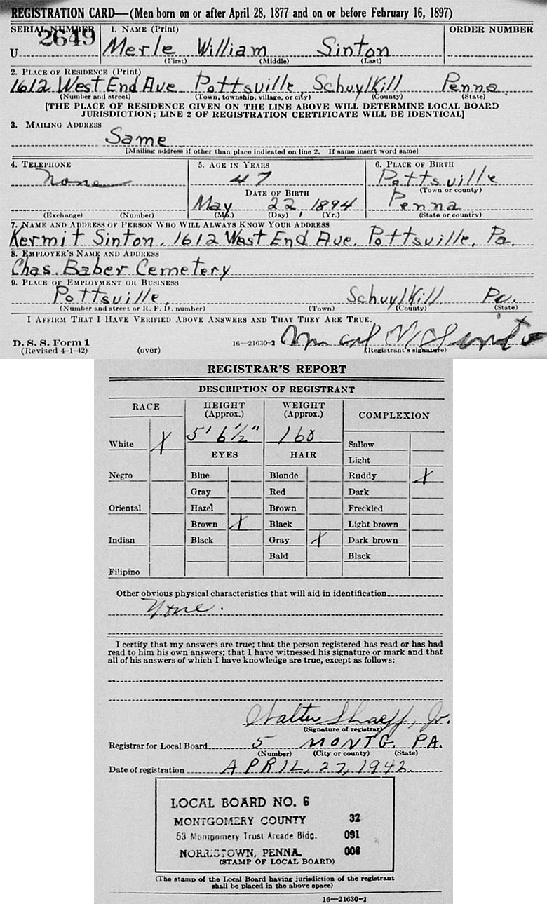 World War II Draft Registration of William Merle Sinton