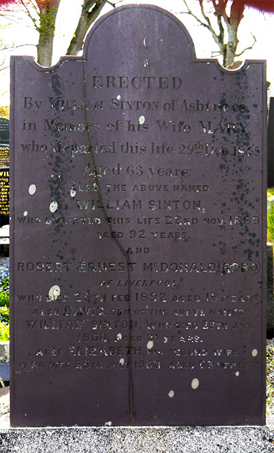 Headstone of Elizabeth Sinton 1837 - 1900
