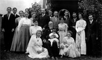 Thumbnail photograph of Joseph Sinton in Colorado Springs, USA on his 90th birthday surrounded by three generation of descendants.